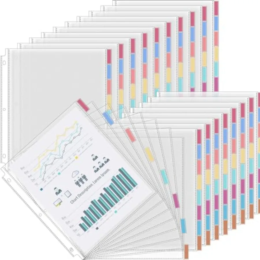 

30 Set of Pack Clear Sheet Protectors for 3 Ring Binder with 8 Tab Divider Letter Size 8.5 x 11 Inch Plastic Sleeves Page Prote