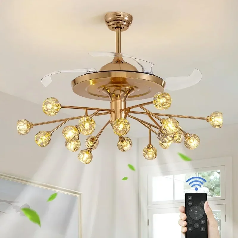 Vintage Ceiling Fan with  Ceiling Fan Chandelier Crystal Balls for Bedroom,  ceiling fan   Cooling Appliances