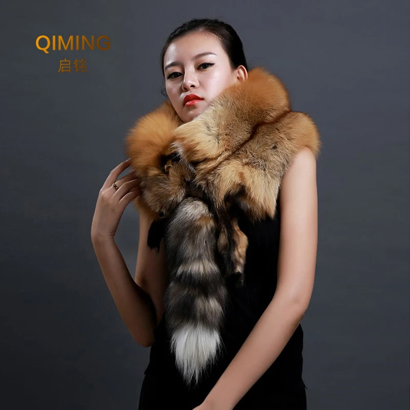 Party Luxury Brand Real Fur Scarves Neck Warmer Women Winter Genuine Whole Fox Fur Collar Ring Warm Soft Large Fox Fur Scarf