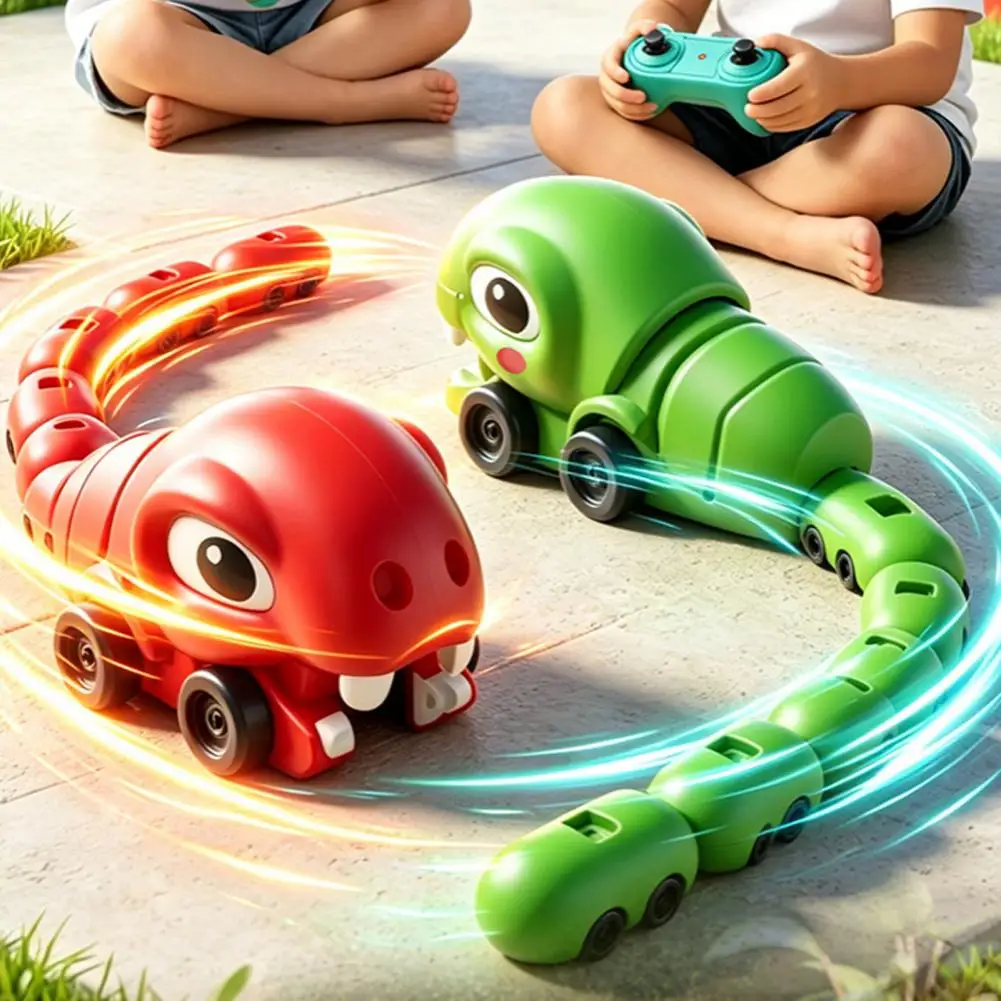Remote Control Snake Toy Rc Magnetic Snake Game Toy with Sound Light Remote Control Eating Snake Parent-child Car Toy for Kids