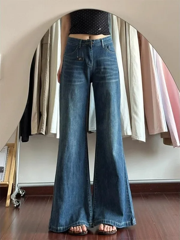 High Waist Wide Leg Jeans Women's Loose Fit Slimming Straight Cut Retro Bell Bottoms Summer New Style Denim Pants