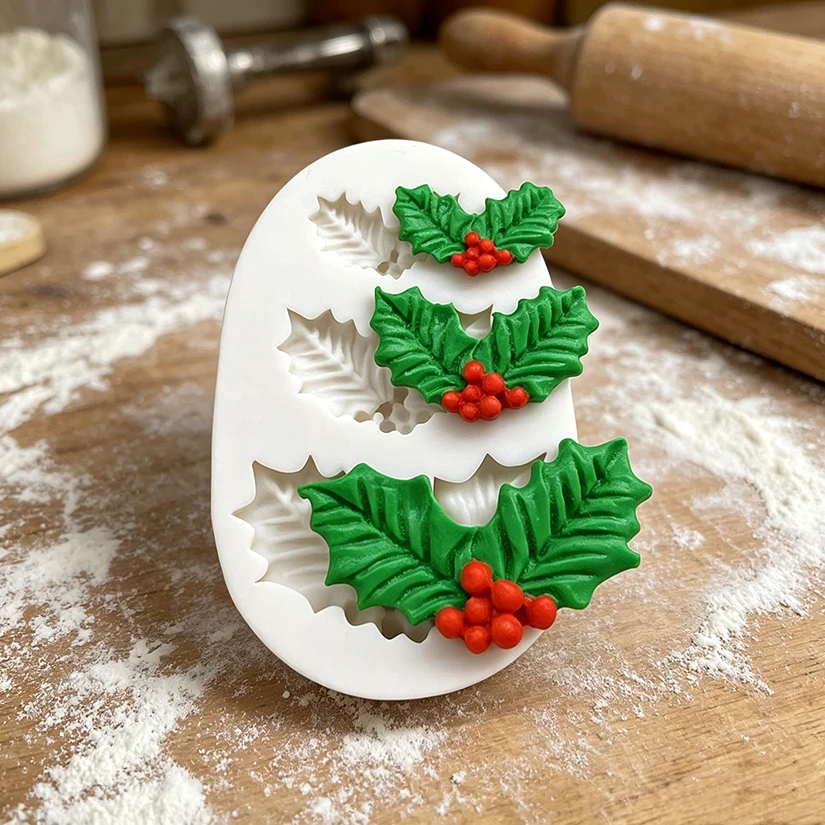 Holly Berry Christmas Silicone Sugarcraft Mold Resin Tools Cupcake Baking Mould Fondant Cake Decorating Tools