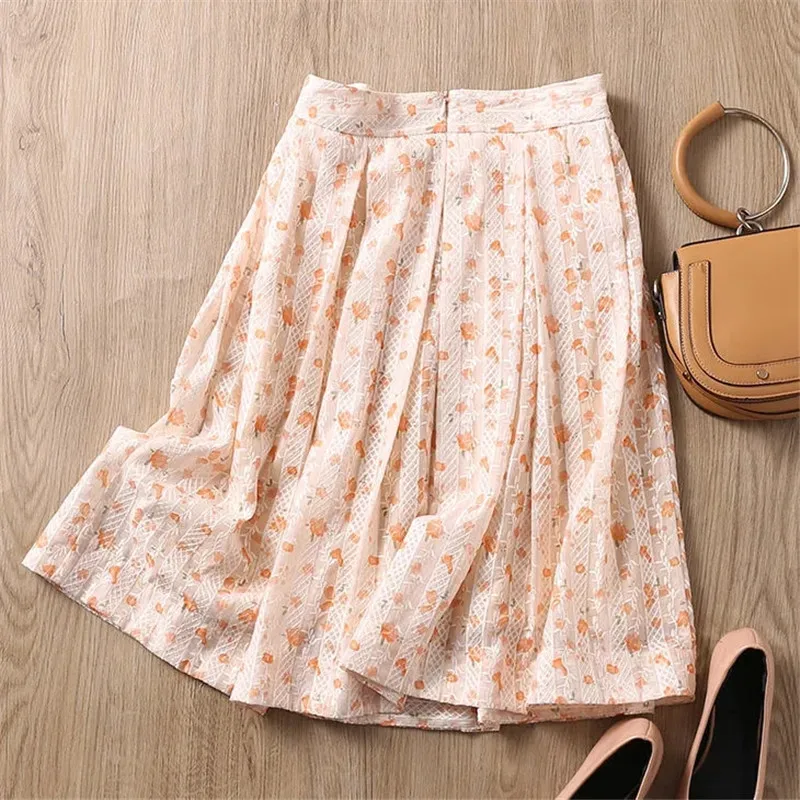 

Faldas Aesthetic Fairy Pleated Skirts High Waist Thin A-line Skirt Floral Skirt Female Summer 2023 New Short Skirts Womens Jupe