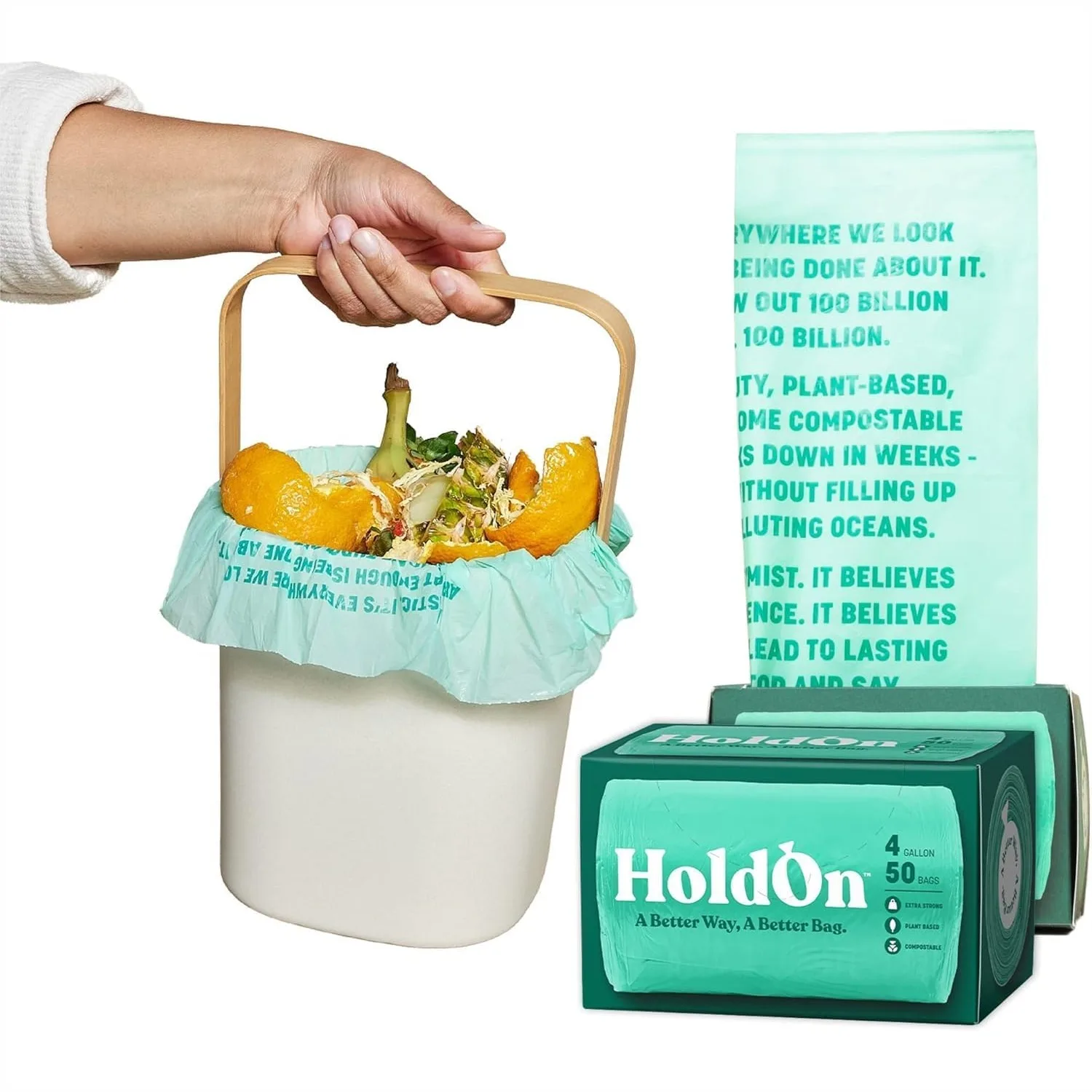 

Small Trash Bags 4 Gallon - 100 Plant-Based Garbage Bags for Kitchen Bin, Bathroom, Office - Strong Eco-Friendly Compostable