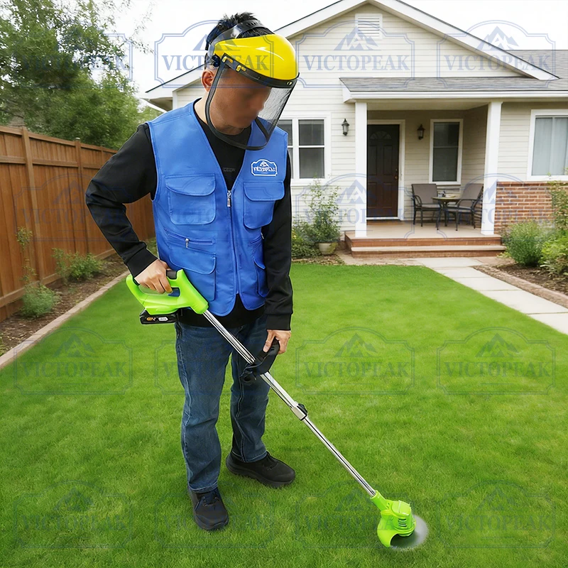 Garden Grass Trimmer Adjustable Safety Helmet with Steel Mesh Visor Yellow PVC Protective Headgear for Gardening