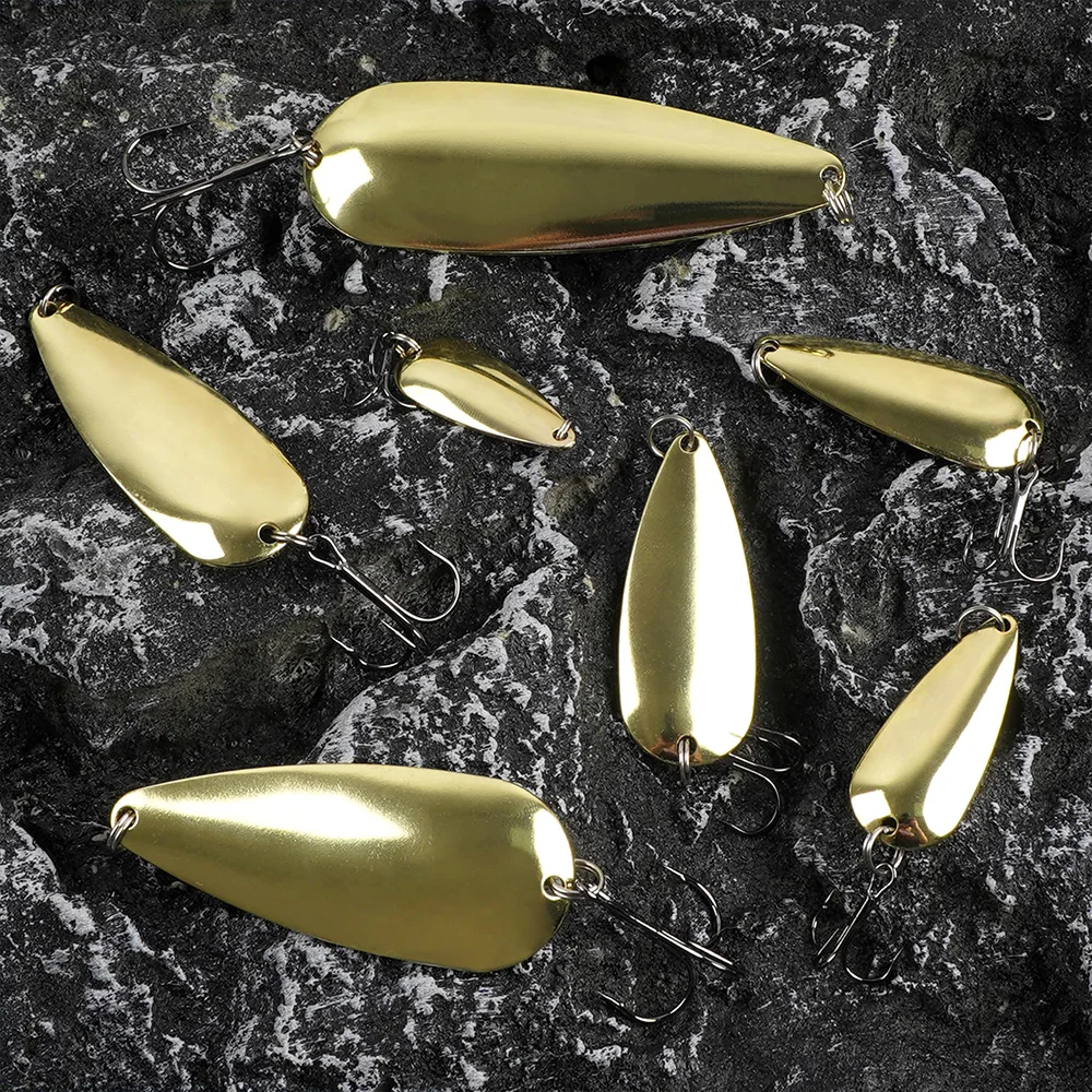 5Pcs Fishing Spoons Metal Fishing Lures Gold Jigging Casting Lure Trolling Spoon with Treble Hooks for Bass Salmon Trout Walleye view 5