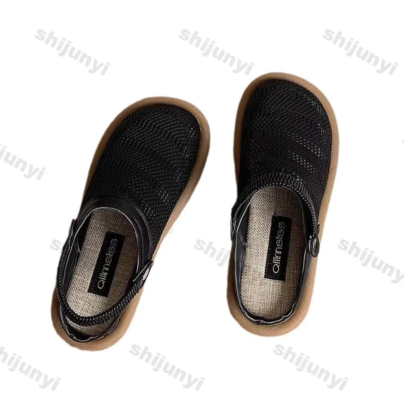 Women's Sandals 2025 Summer Mesh Breathable Fashion Vintage Half Slippers Lightweight Comfortable Soft Sole Non Slip Beach Shoes - Image 6