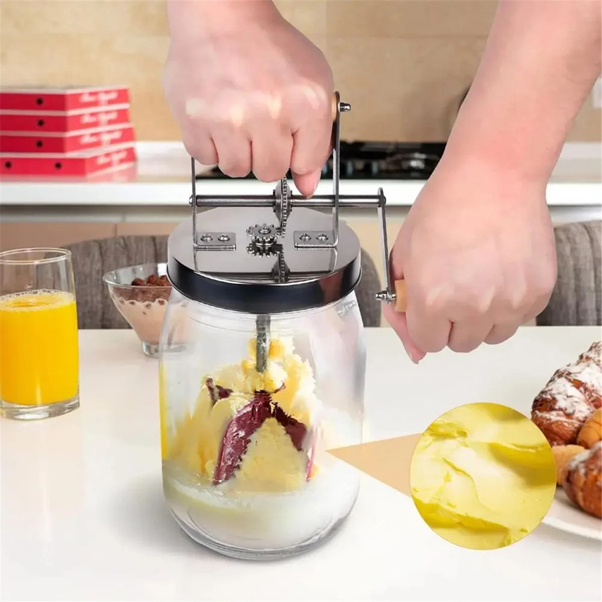 Hand Crank Butter Churner Manual Butter Maker Cream Mixer Silicone Food Stirring Tool Mason Jar Kitchen Accessories 1L HY