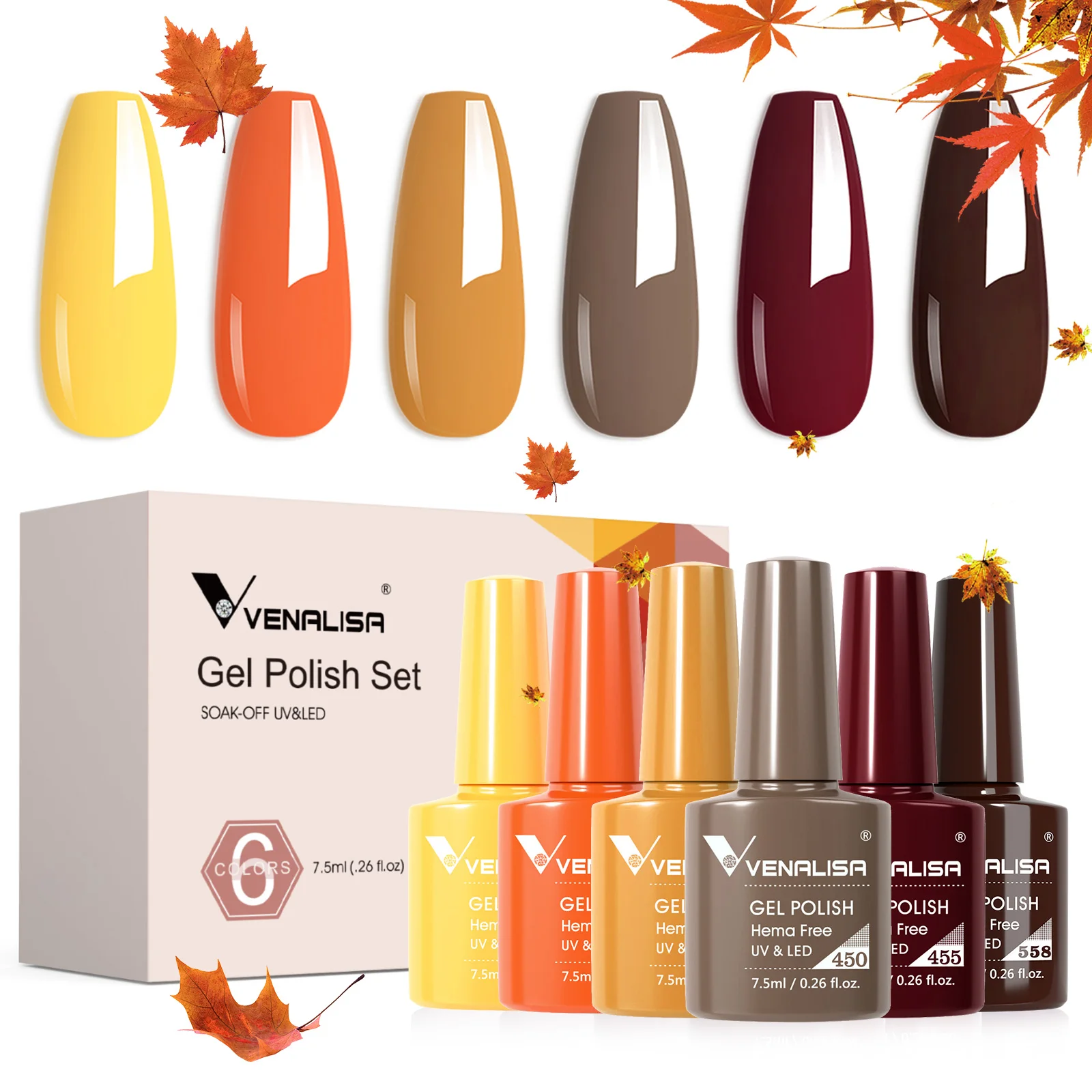 Venalisa Nagel-Gel-Nagellack-Set, Herbst-Nagel, HEMA FREE, Herbstsaison, Farbkollektion, gebranntes Orange, selbstnivellierendes Nagel-Maniküre-Set – Detail 3