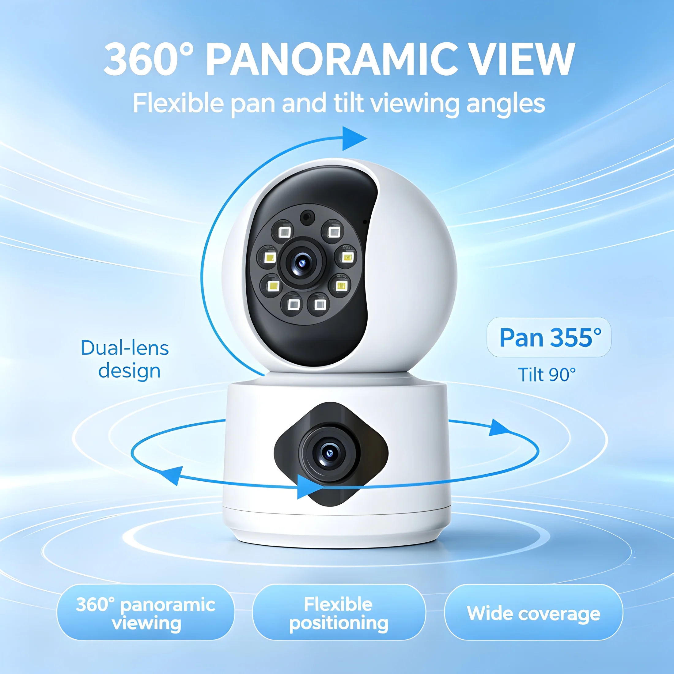 PTZ Camera with Dual Lens 360 View WiFi Security IP Camera Color Night Vision Cloud TF Storage Two-Way Audio Auto Tracki