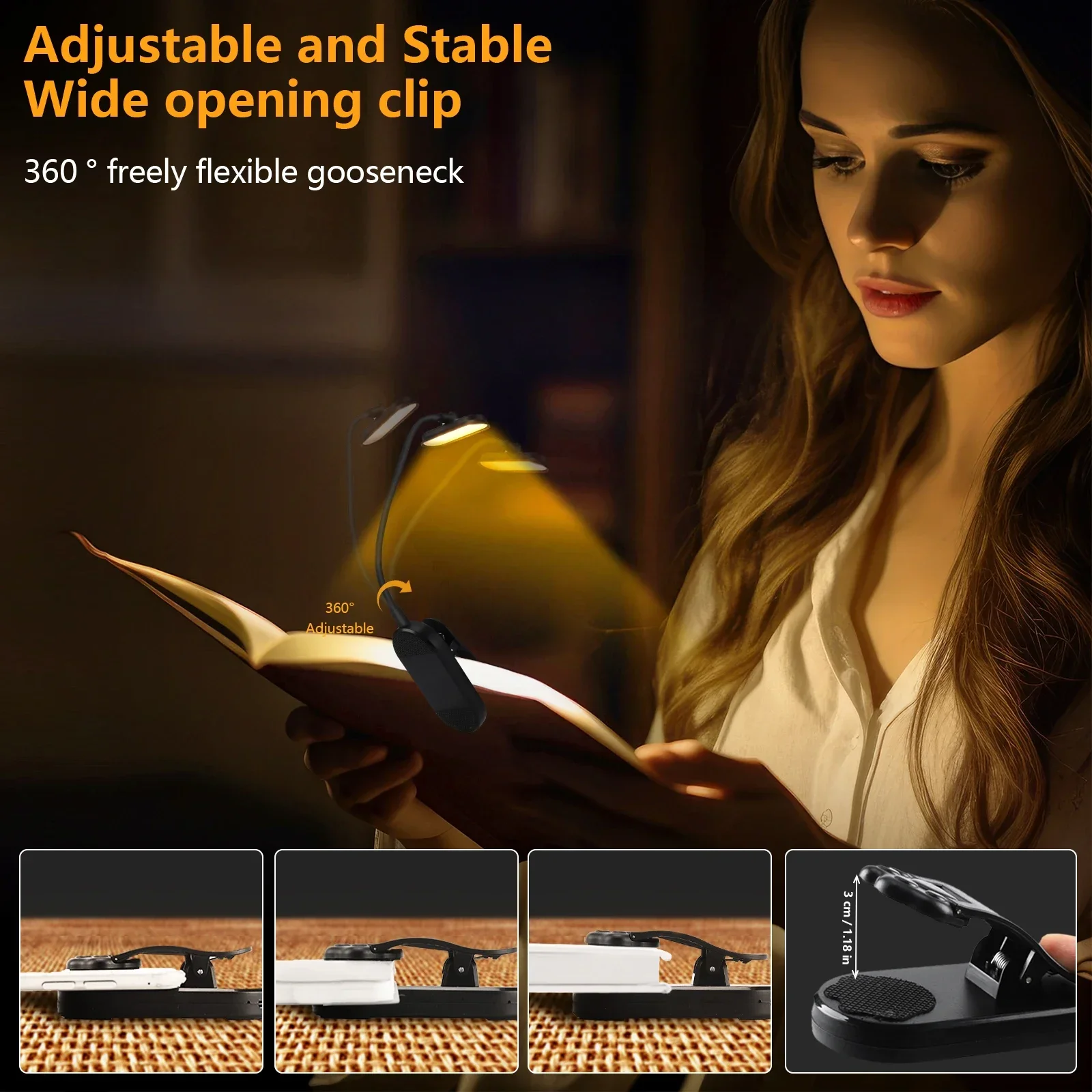 مصباح LED صغير لحماية العين، مصباح قراءة مرن قابل للطي، مشبك على أضواء المكتب، شحن USB لإضاءة غرفة النوم والدراسة