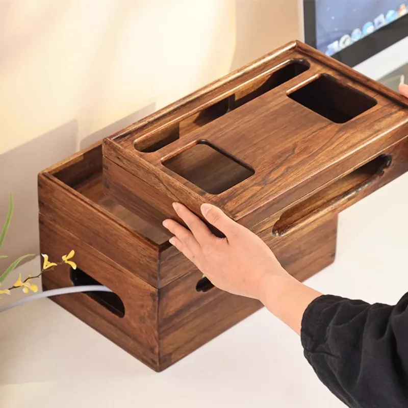 

Деревянный органайзер для роутера в гостиную, многоуровневая настольная полка для ТВ-приставки и Wi-Fi с кабель-менеджментом, декор для дома