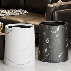 Large Size Marble Pattern Double-layer Black White Trash Can Simple Home Hotel Toilet Kitchen Waste Paper Basket Garbage Bins