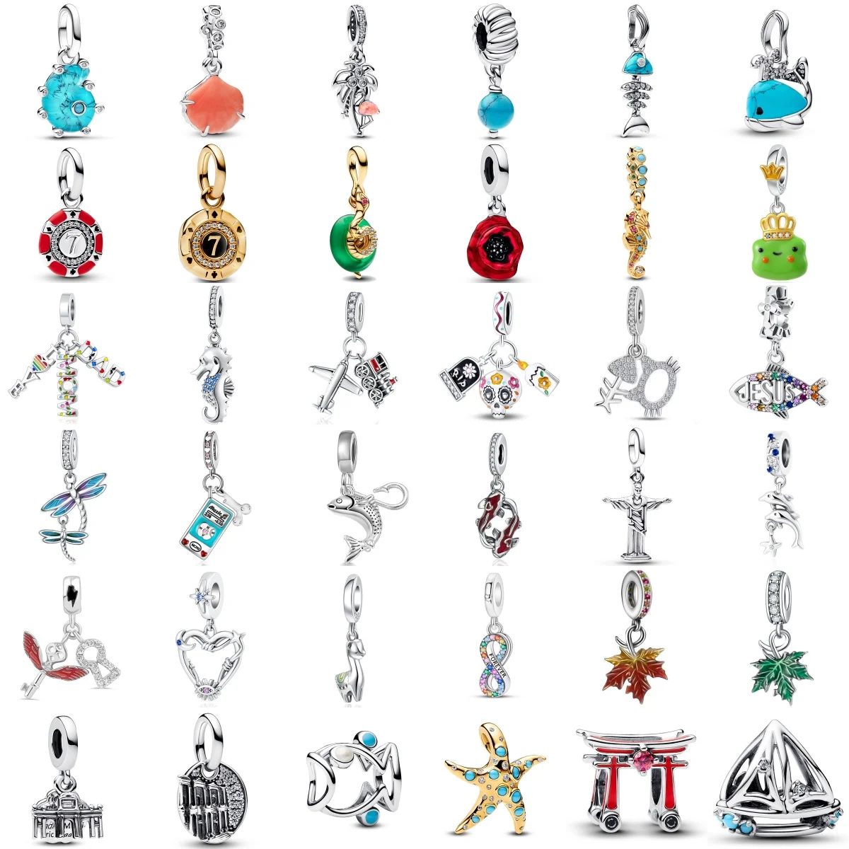 New S925 Silver Conch Shell Dolphin Maple Leaf Castle Charm Pendant Fit for Bracelet Necklace DIY Boutique Women's Jewelry Gift