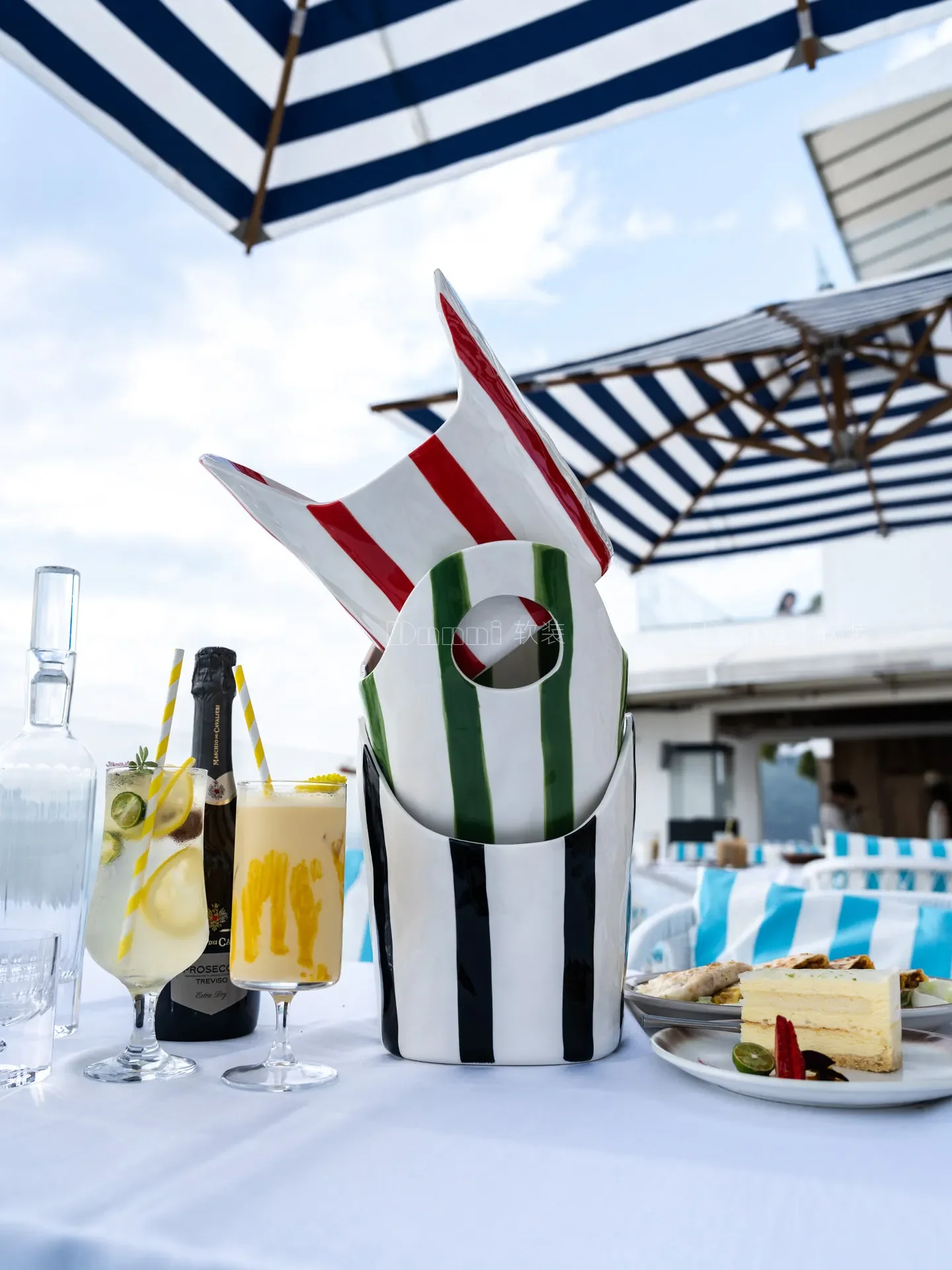 Striped Ice Bucket Decorative Storage Basket Home Living Room Villa Hotel Restaurant Club Ornament