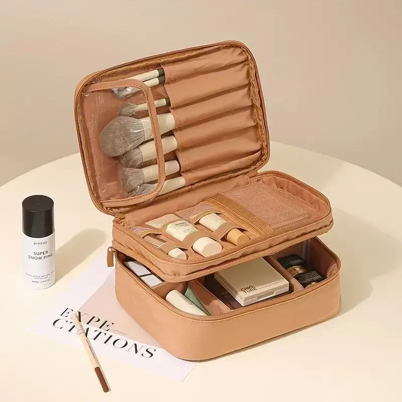 Portable Travel Makeup Bag with Dividers Multi Compartment Cosmetic Organizer Handbag Waterproof Toiletry Bag for Women Travel B