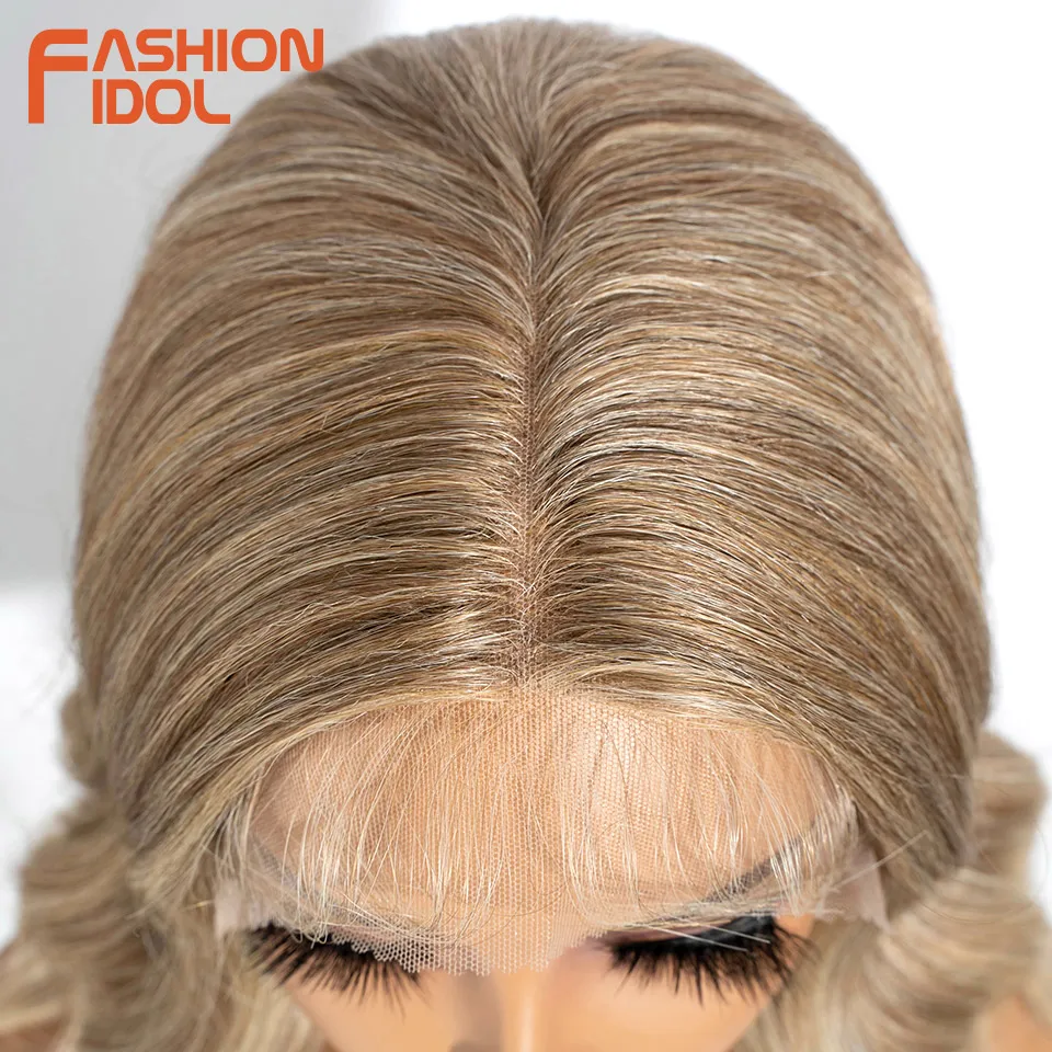موضة المعبود 14 بوصة قصيرة الجزء الأوسط الدانتيل الباروكات للنساء الاصطناعية تأثيري الباروكات الجسم موجة الدانتيل الباروكات أومبير شقراء الدانتيل شعر مستعار أمامي