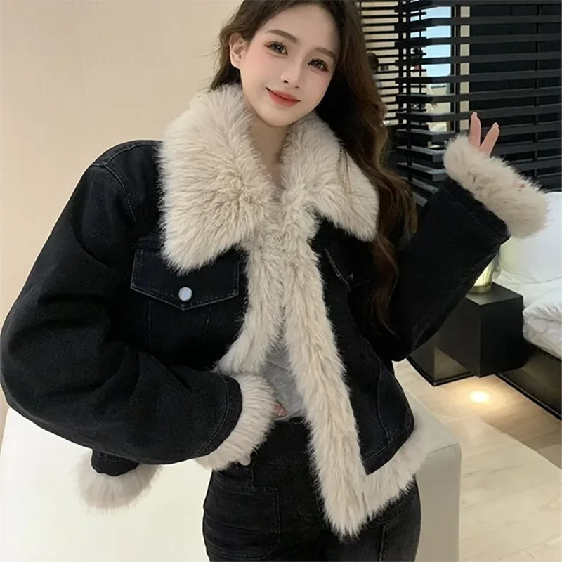 new Fashion Denim Coat Women Autumn Winter Vintage Loose velvet Cotton-padded Clothes cardigan female Short Jeans jacket T521