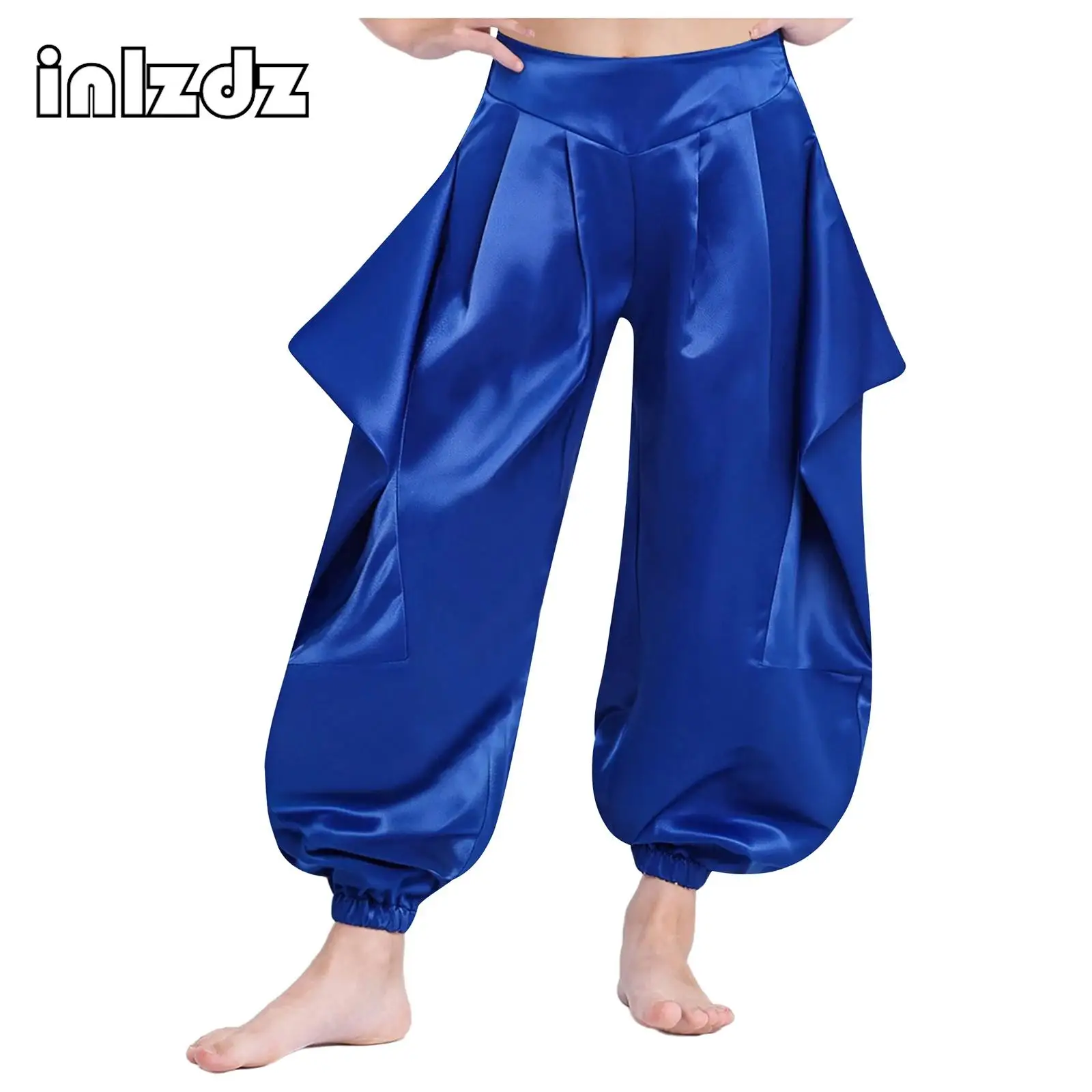 

Girl's Belly Dance Pants Solid Color Ruffled Harem Pants with Half Elastic Waist for Dance Practice Performances Fancy Party