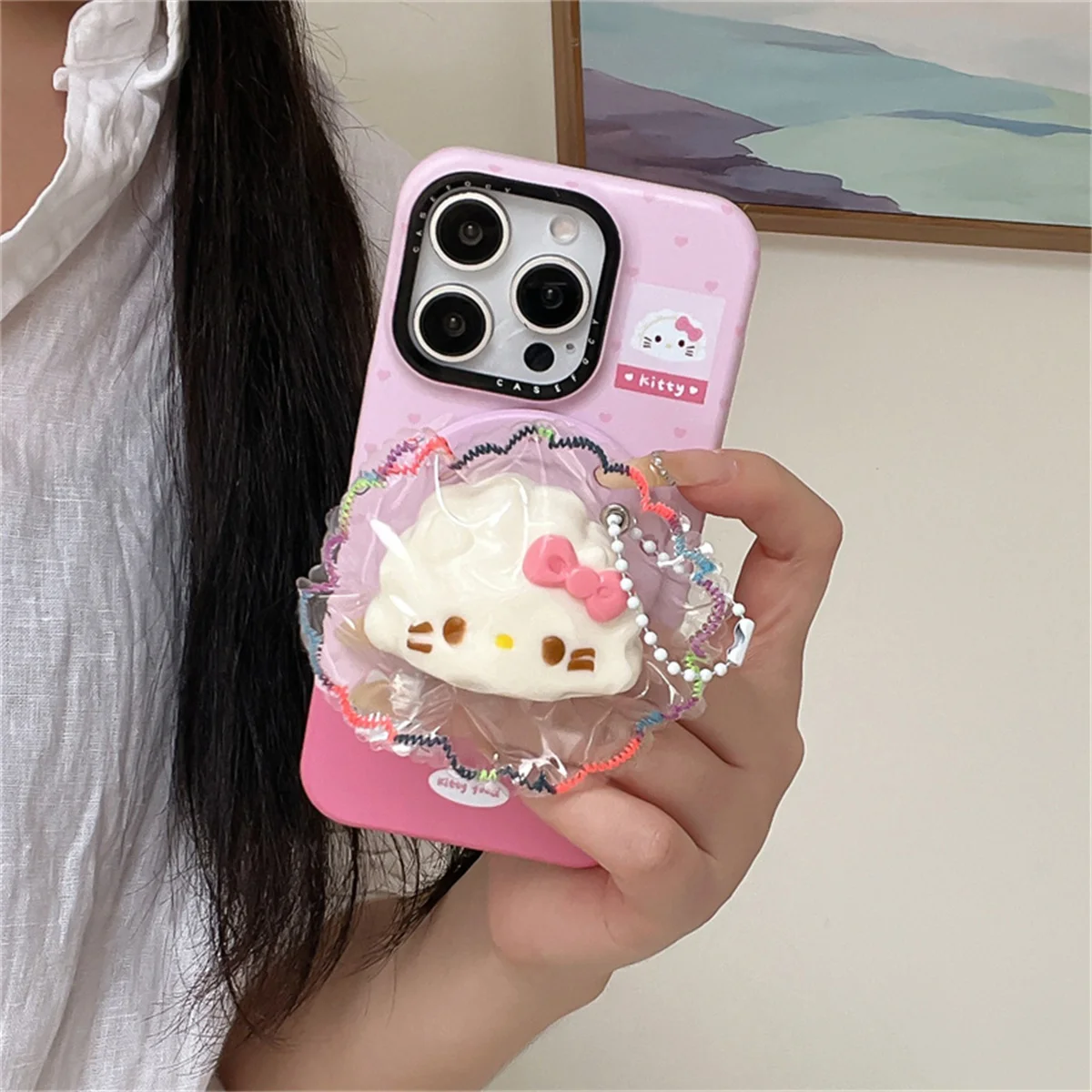 

Funny Cute Dumpling Hellokitty Magnetic Stand Phone Case For iPhone 17 Pro 15 14 16 Pro Max Cover Cases For Magsafe Funda