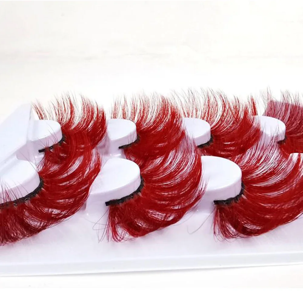 3D สีสัน Faux Mink ขนตาปลอมผสมสีชมพูสีฟ้าสีแดงสีขาว Fluffy Soft Cilias