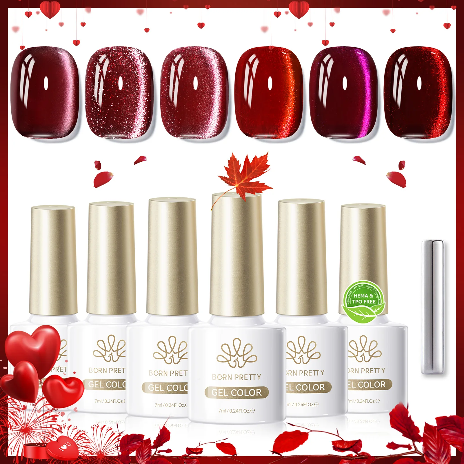BORN PRETTY 6 bouteilles HEMA TPO gratuit chat rouge foncé Gel magnétique verre perlé Ultra brillance tremper UV vernis à ongles ensemble de vernis Kits