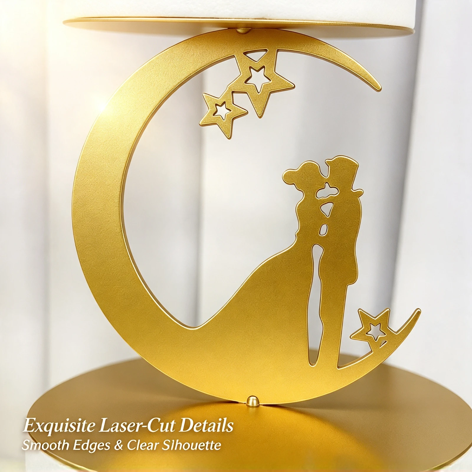 Gold Iron Moon Cake Topper Wedding, Birthday Party Decoration Romantic Couple Silhouette, Dessert Table Stand Home Ornament Gift