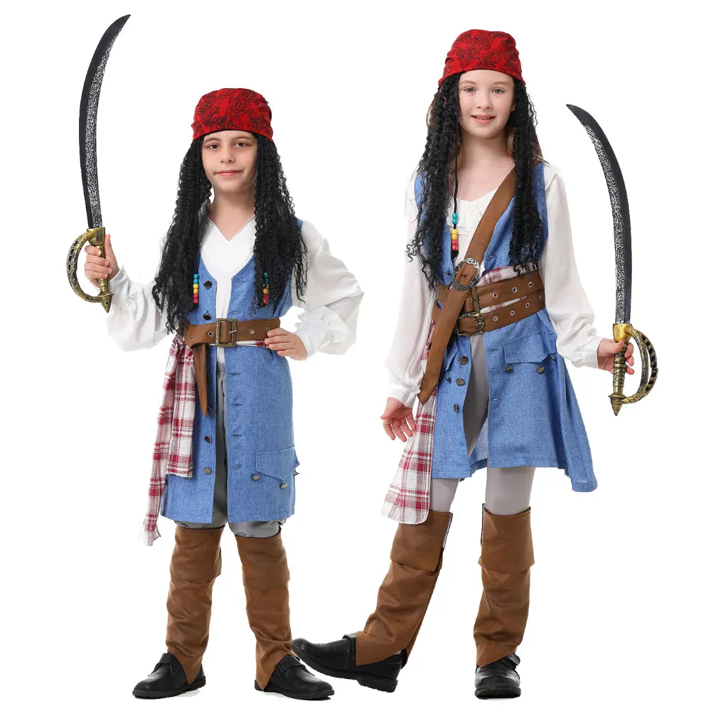 Disfraz de Pirata Medieval para Niños, Azul, Estilo Capitán Vintage, para Halloween, Carnaval, Fiestas de Disfraces y Actuaciones Escénicas