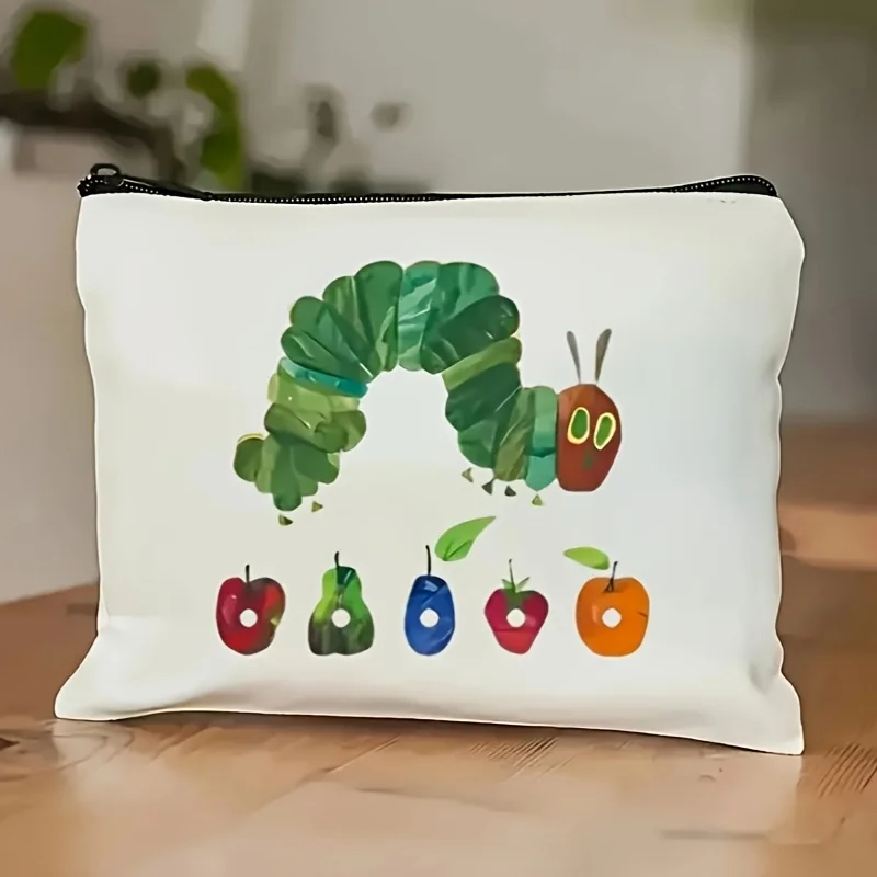 Cute for CATERPILLAR & Fruit Design Makeup Bag Durable Travel Pouch for Cosmetics, Pencils Snacks Portable Cosmetic Storage Bag