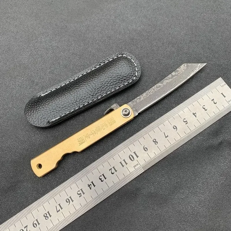 Higonokami Japanese Mini Pocket Folding Knife VG10 Damascus Steel Camping Hunting Copper Handle Knives Outdoor Survival EDC Tool view 3