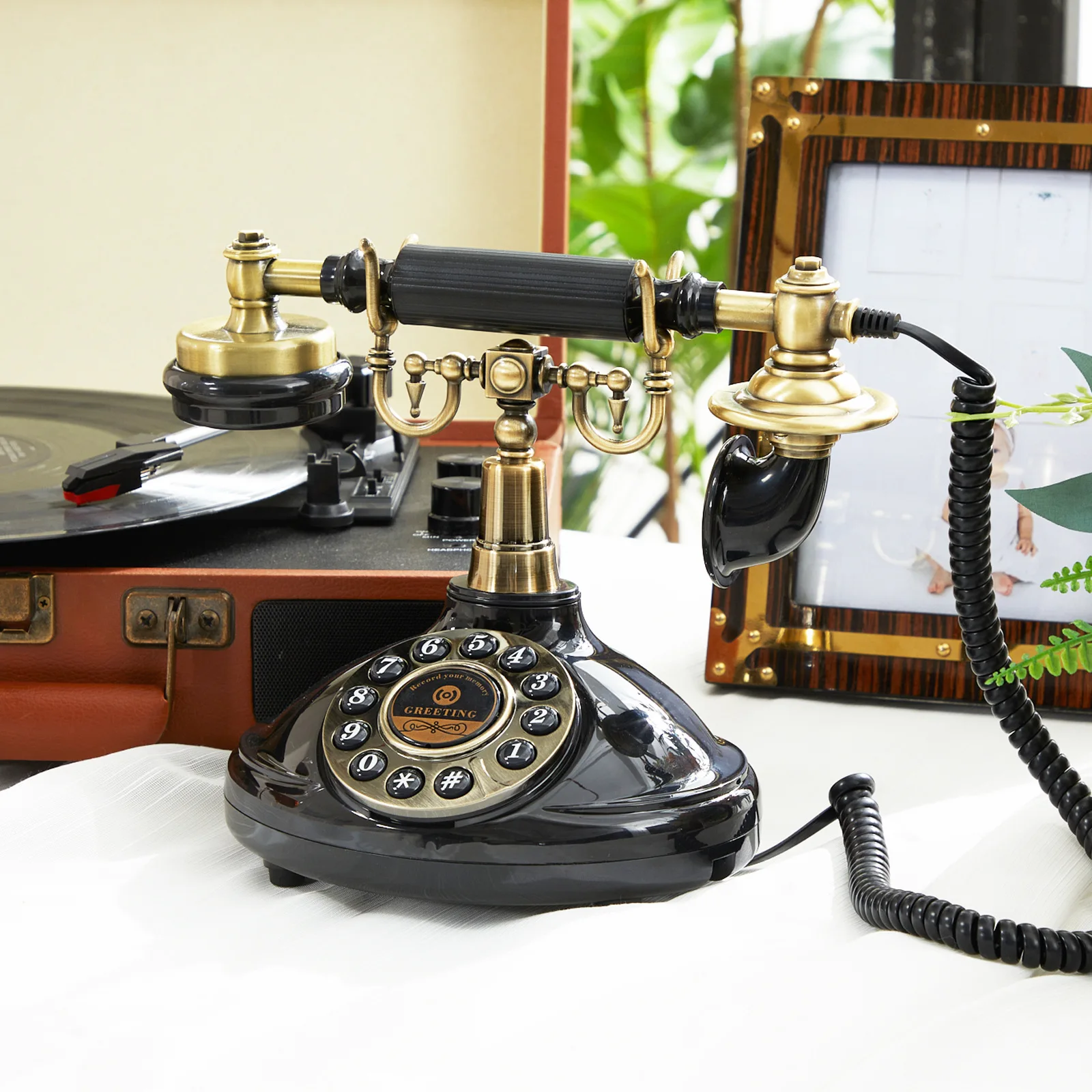 Durable Wedding Party DIY Audio Guestbook Phone Vintage Hotel Phone Message Antique Buttons