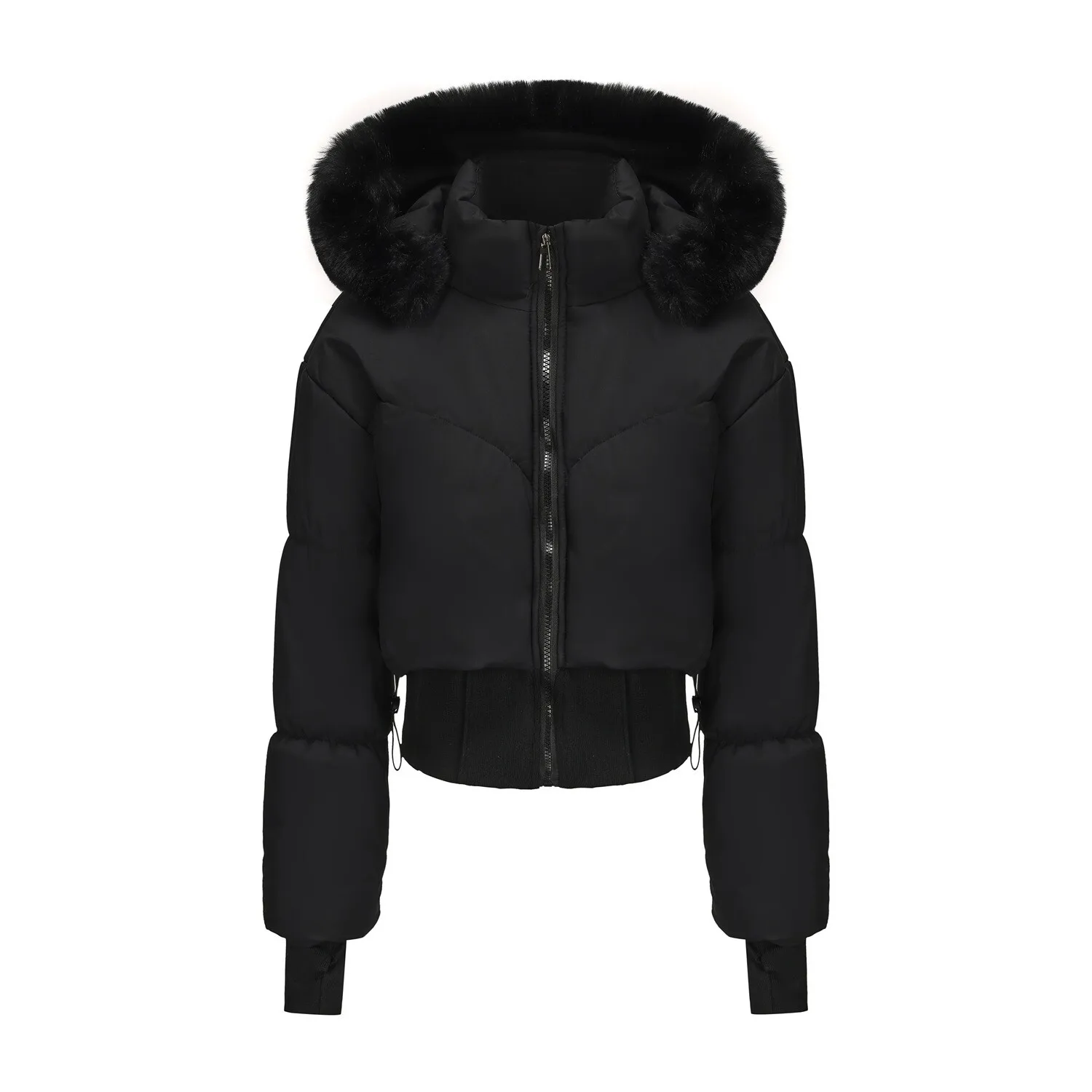 النمط الأوروبي الأمريكي كبير الفراء طوق مقنعين سترة قصيرة للنساء، الخريف والشتاء جديد سميكة معطف القطن الدافئ مع #5