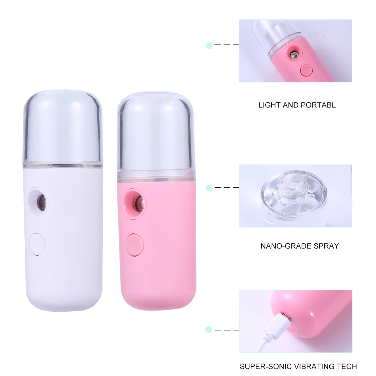 

2pcs Portable Humidifier Mini Meter Mist Sprayer Skin Moistener Hydrating Instrument Atomizer Air Nano