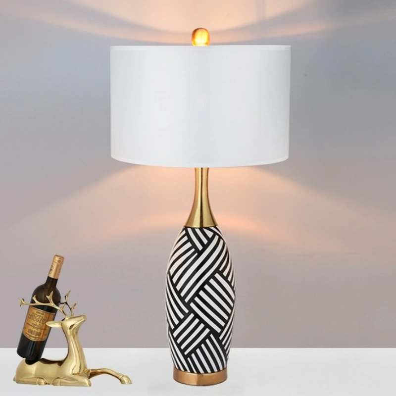 2026 Living Room Desk Lamp Zebra Pattern Bedroom Bedside Lamp Villa Modern Minimalist Decoration LED Lamp Ceramic Table Light