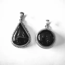 Nepal Hand 925 Silver Jewelry Inlaid Natural Black Agate Vintage Pendants for Lady T9045