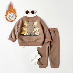 2024 Baby Outfits New Boy Girl Children Cartoon Print Cotton Long Sleeve Tops+Pants 2pcs Baby Letter Fashion Sweatshirt Suit