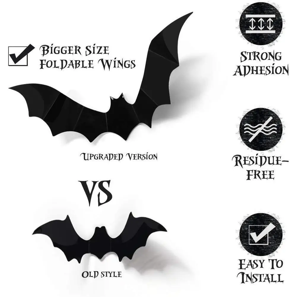 12/60/120pcs 3D Spider and Bat Wall Decals Halloween Window Stickers For Party Scene Atmosphere Decoration