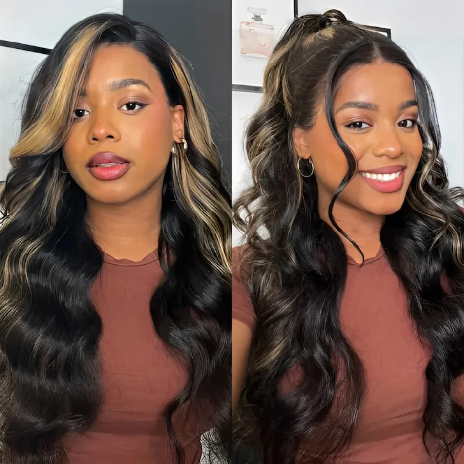 Perruque Body Wave pré-tout sans colle-UNice Hair, cheveux humains, balayage blond, balayage, nœuds invisibles, pré-emballé, 13x4