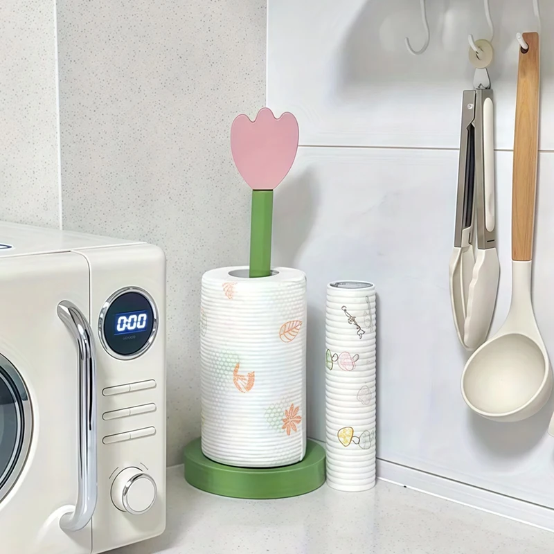 Tulip Wood Paper Towel Holder Kitchen Roll Paper Towel Holder Bathroom Tissue Vertical Stand Paper Towel Storage Holder-A27R