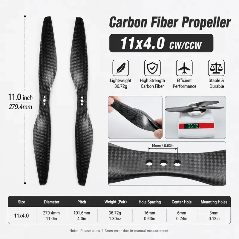 for TMOTOR Carbon Fiber 1355 Propeller 13 Inch Straight Blade for Multi Rotor Model Aircraft