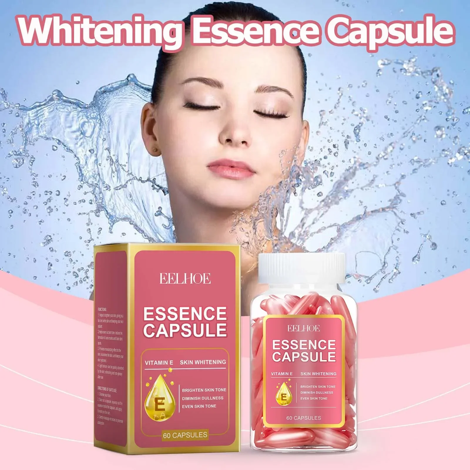 

60Pcs Hyaluronic Acid Capsules Essence Moisturizing Brightening Even Skin Tone Niacinamide Whitening Serum Capsule Face Care