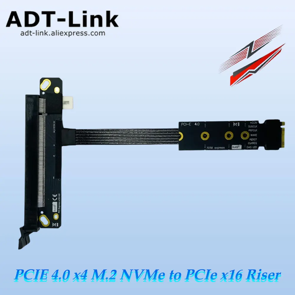 

ADT-Link PCIE 4.0 x4 Riser Cable M.2 NVMe Key M to PCIe x16 Удлинительный кабель Gen4 SATA Кабель питания 64 Гбит/с Удлинитель графического процессора Перемычка GPU