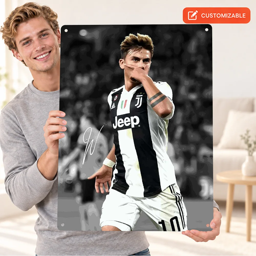 Paulo Dybala Footballer Printed Poster Personalized Aluminum Metal Sign Hand Mask Gesture Illustration Wall Art For Home Gym