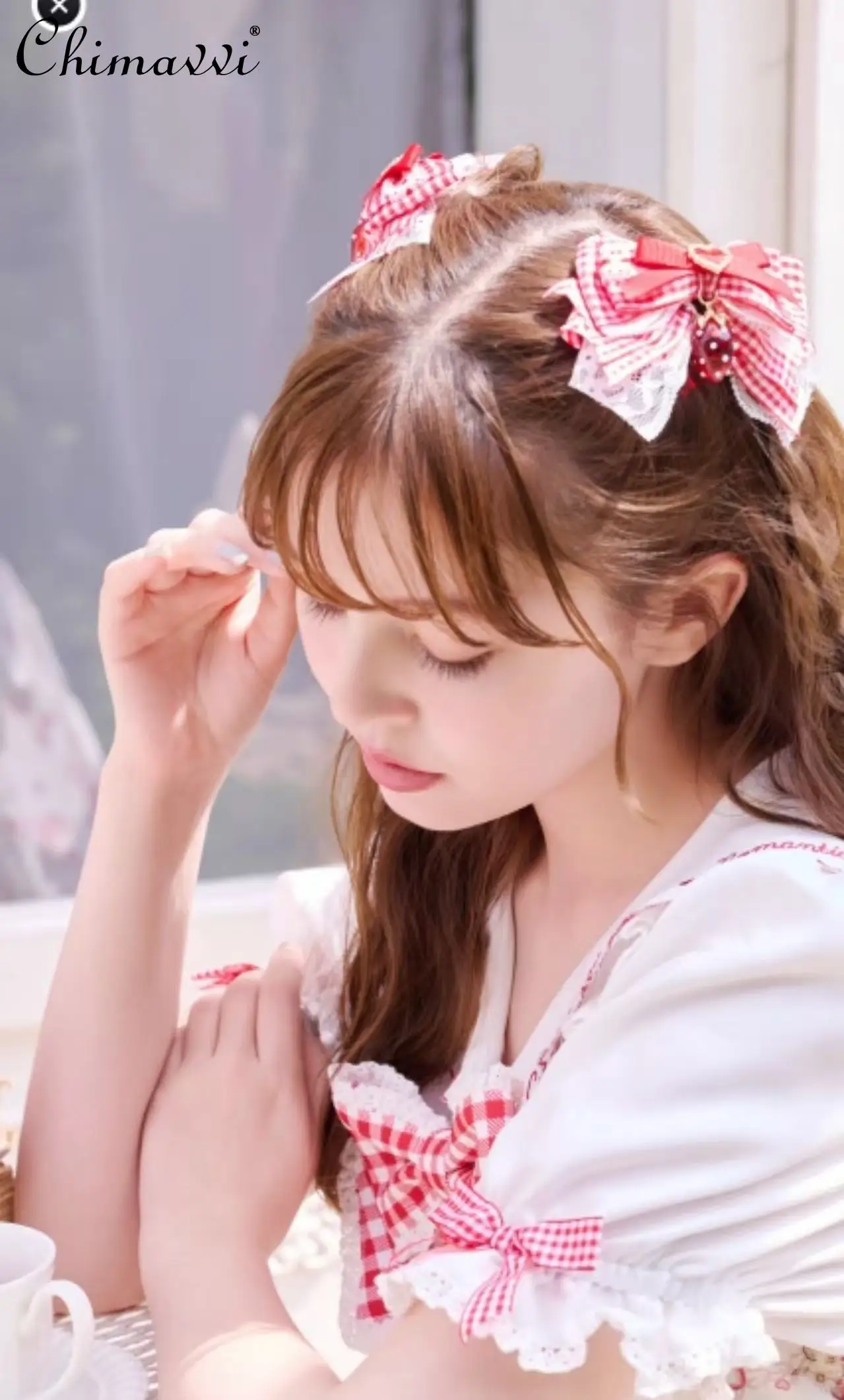 Liz ญี่ปุ่นหวานสตรอเบอร์รี่ลายสก๊อต Lolita อุปกรณ์เสริมผม 2025 ใหม่สาวน่ารักผู้หญิงอเนกประสงค์หมวก