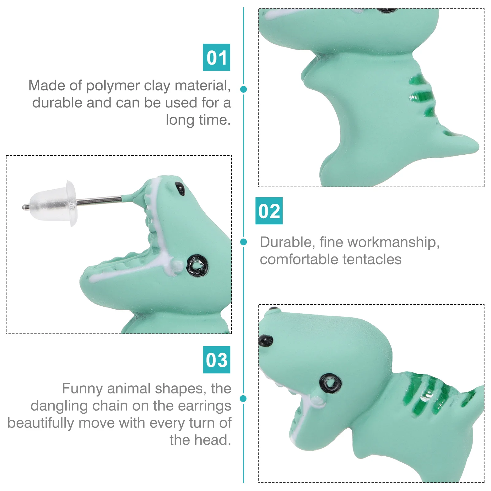 أقراط ديناصور أنيقة فريدة من نوعها على شكل حيوان ترصيع الأذن العصرية لقطرات الأذن وإكسسوارات الأذن العصرية