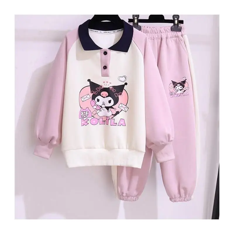 

Sanrio Hello Kitty Girls Polo Collar Hoodie Set Cotton Sportswear For Kids 2026 Autumn Fashion Cartoon Two Piece Outfit New