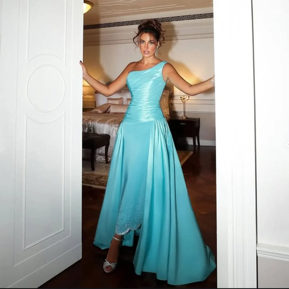 Customized A-Line Prom Dresses Floor-Length One-Shoulder Sleeveless Evening Gown Simple Fashion Sequined Draped Party Gown