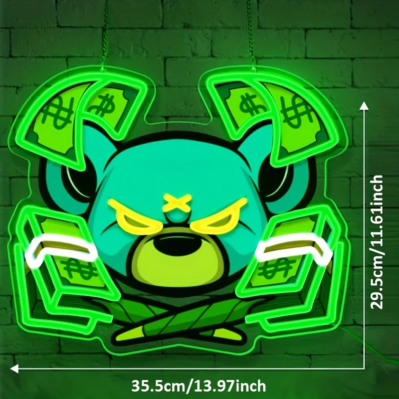Zhaocai Rat Holding Dollar Green Neon Sign LED Wall Light Dimmable for Game Room Sports Bar Man Cave Decor Funny Gift for Him