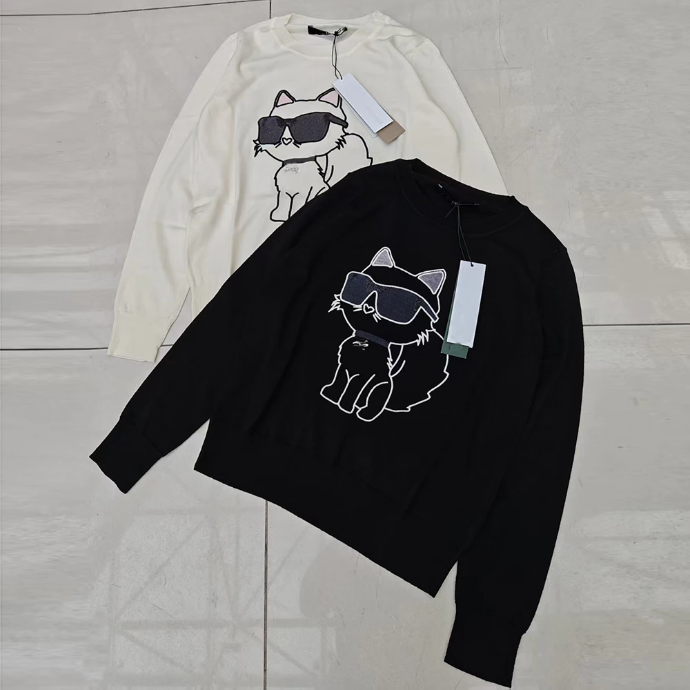 

Осень-зима, женский вязаный длинный свеч из смеси хлопка и шерсти, круглый повседневный свитер с мультяшным узором, теплый свитер для поездок на работу...