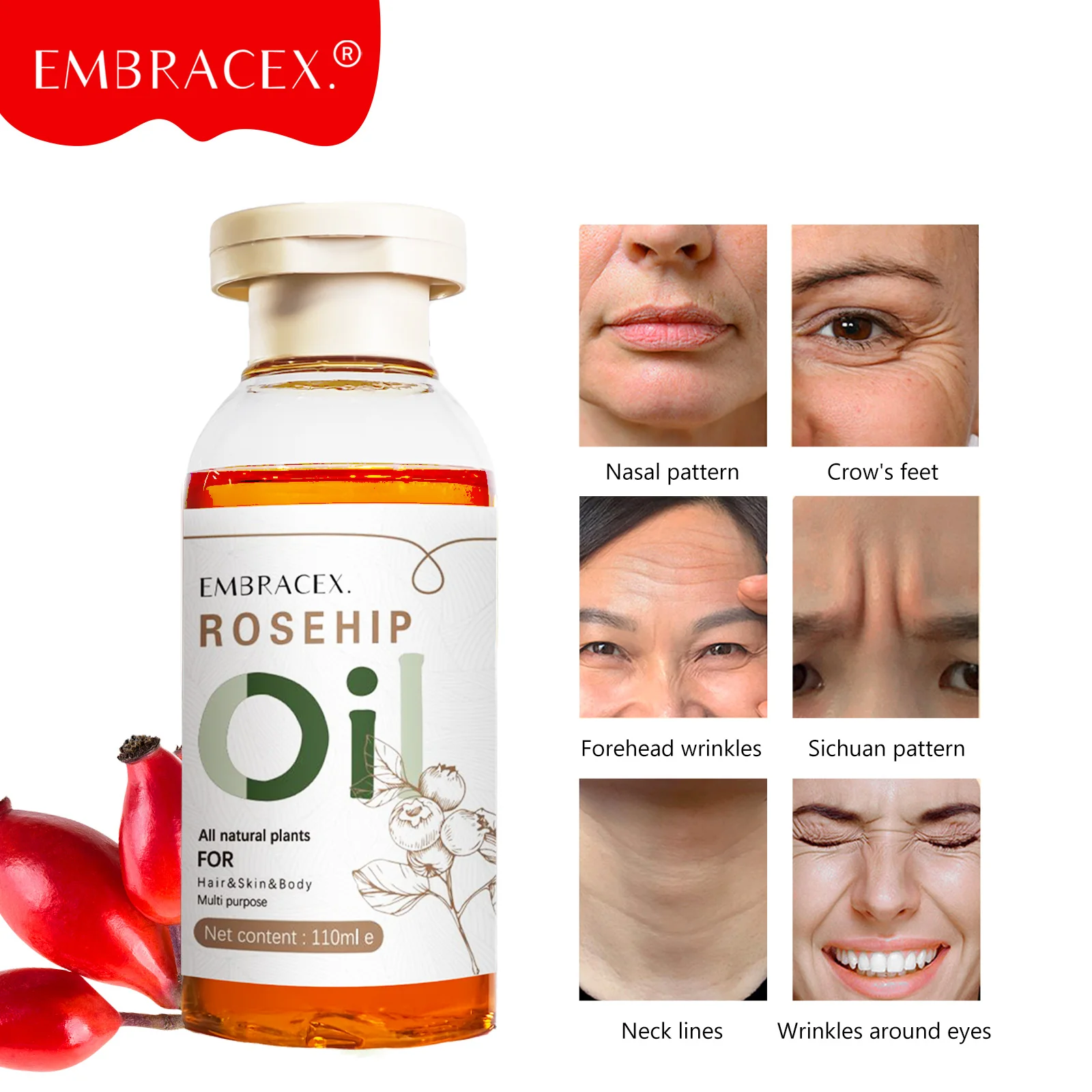 

110ml Rosehip Oil Body Care All Skin Hair Types Finger Nail Care Rosehip Carrier Oils Base Oils Massage Oils Face Holiday Gifts